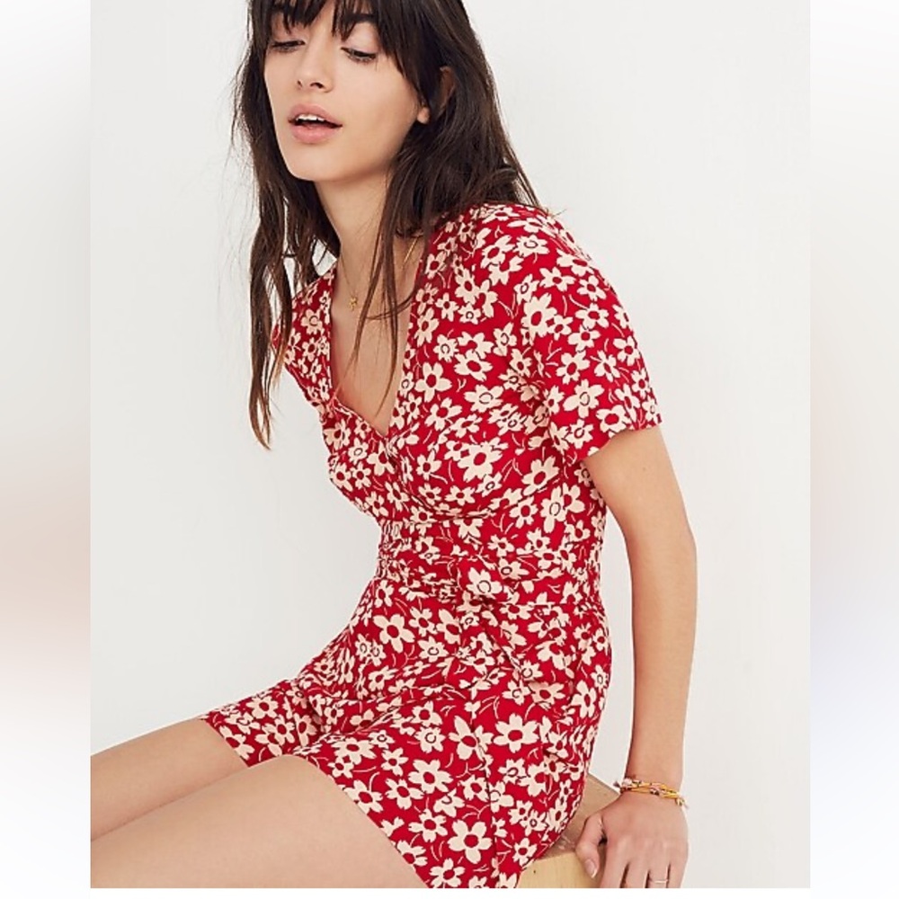 Madewell Red Floral Jumpsuit